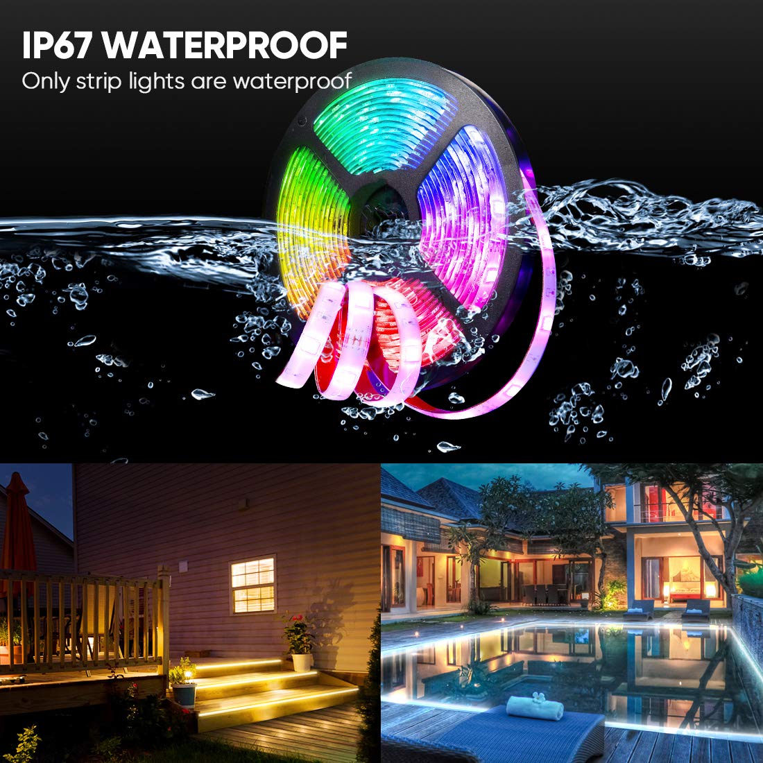 LED Strip Light,Smart WiFi Strip Light,Alexa LED Strip,DIY 5M IP67 Waterproof Dimmable Light Strip,5050 RGB Light,Sync with Music,Remote & Smart Life APP Control,DIY Home TV Party Christmas Decoration