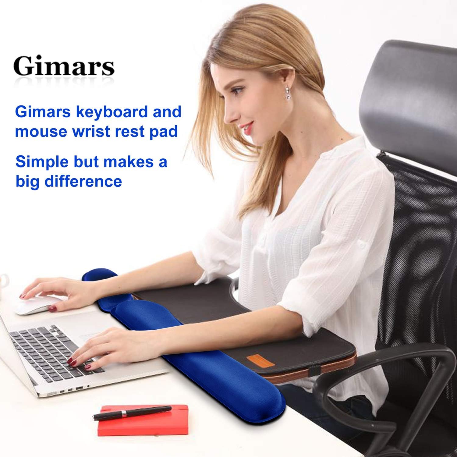 Gimars Superfine Fiber Widen Memory Foam Set Nonslip Mouse Pad Wrist Support & Keyboard Wrist Rest Support for Office, Computer, Laptop & Mac & Comfortable & Lightweight for Easy Typing & Pain Relief : Office Products