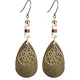 unixmoment Bohemian Handmade Vintage Copper Geometry Teardrop Beaded Dangle Drop Earrings Earrings For Women