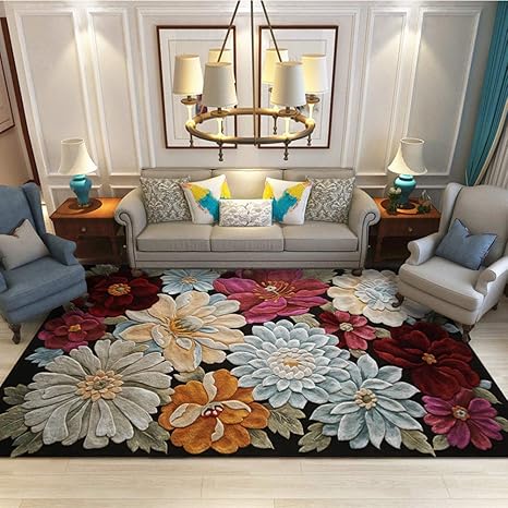 Loartee Vintage Teppich 3D Stereo Blume Weicher Samt Teppich Wohnzimmer Schlafzimmer Fußmatte Home Decor leicht zu reinigen, 