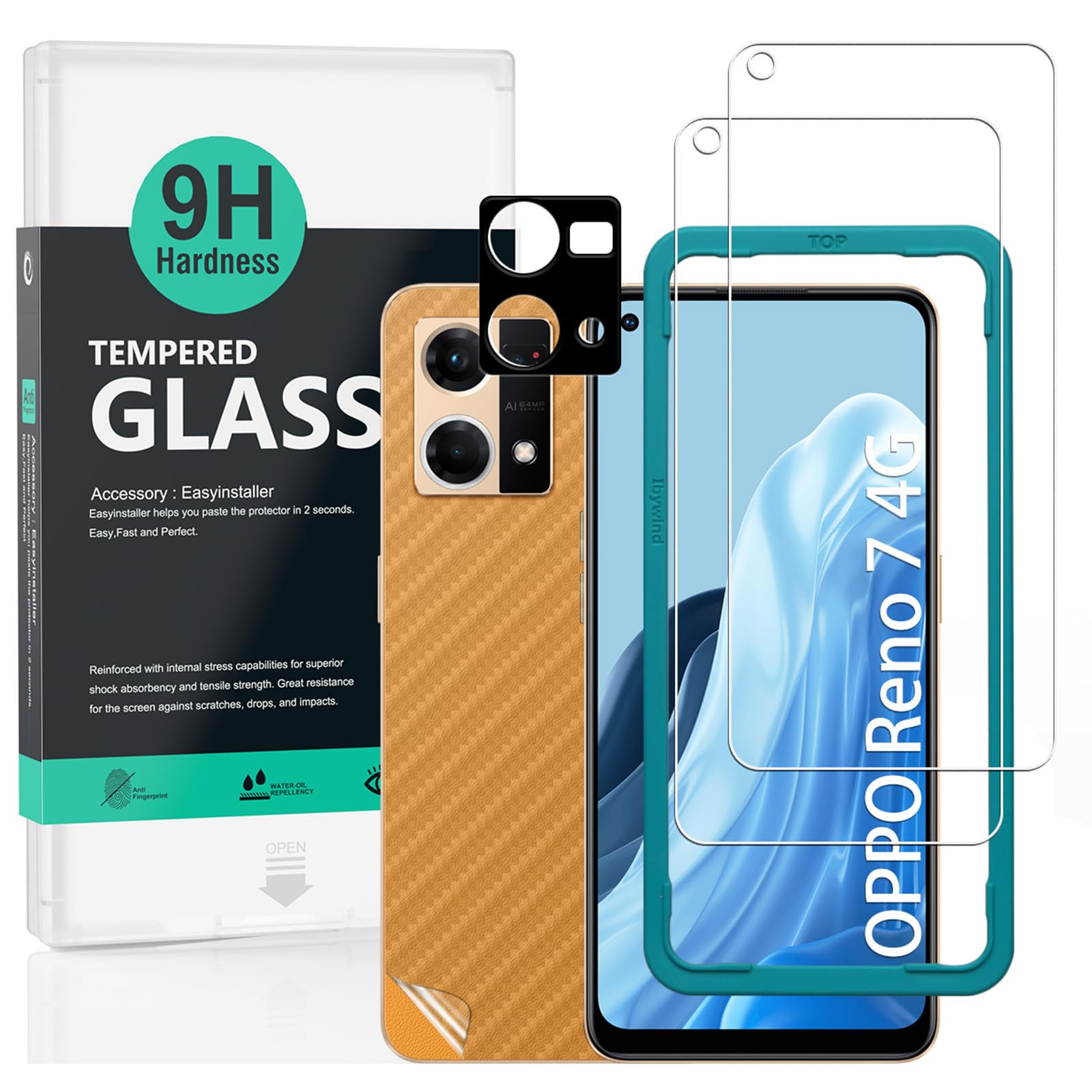 Ibywind Screen Protector For Oppo Reno 7 4G 6.43"[2 Pack],9H Hardness Tempered Glass,With 1Pc Camera Lens Protector,Easy to Install