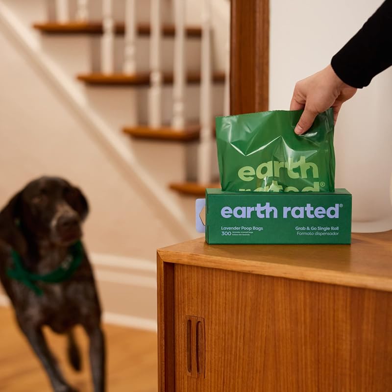 Sacos para cocó de cão, animais de estimação à prova de fugas e extra espessos, perfeitos para jardins, um rolo único "Grab and Go", aroma a lavanda, 300 unidades