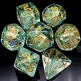Haxtec Light Green DND Dice Set 7PCS Filled Resin Polyhedral D&D Dice W/Iridescent Mylar Inclusion for Roleplaying Games Dung
