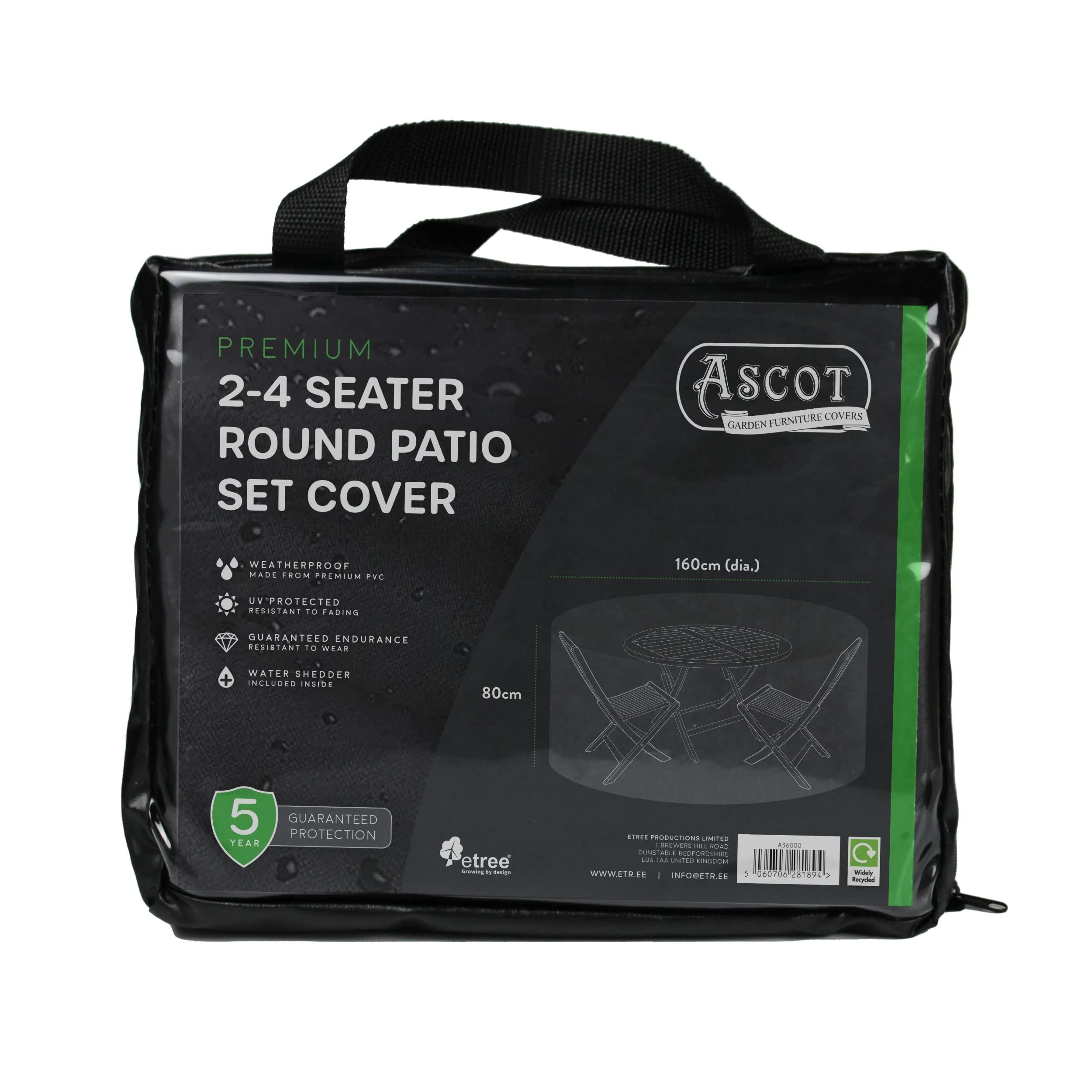 Ascot Premium Small (2-4 seater) Round Patio Set Cover - 160 (Dia.) X 80(H) cm Deep Black