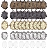 PH PandaHall 40 Pendant Tray Kit, 40pcs 4 Colors Earring Pendant Blank Bezels Oval Cabochon Settings and 40pcs 18x25mm Clear Glass Cabochons for Cameo Wedding Bouquet Graduation Photo Charm