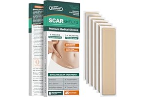 FUNNIR Silicone Scar Sheets(6 Pack),Scar Tape For Surgical Scars- Healing Keloid, C-Section and Tummy Tuck,Burn, Acne- Reusable Tape Strips- 6 Pack