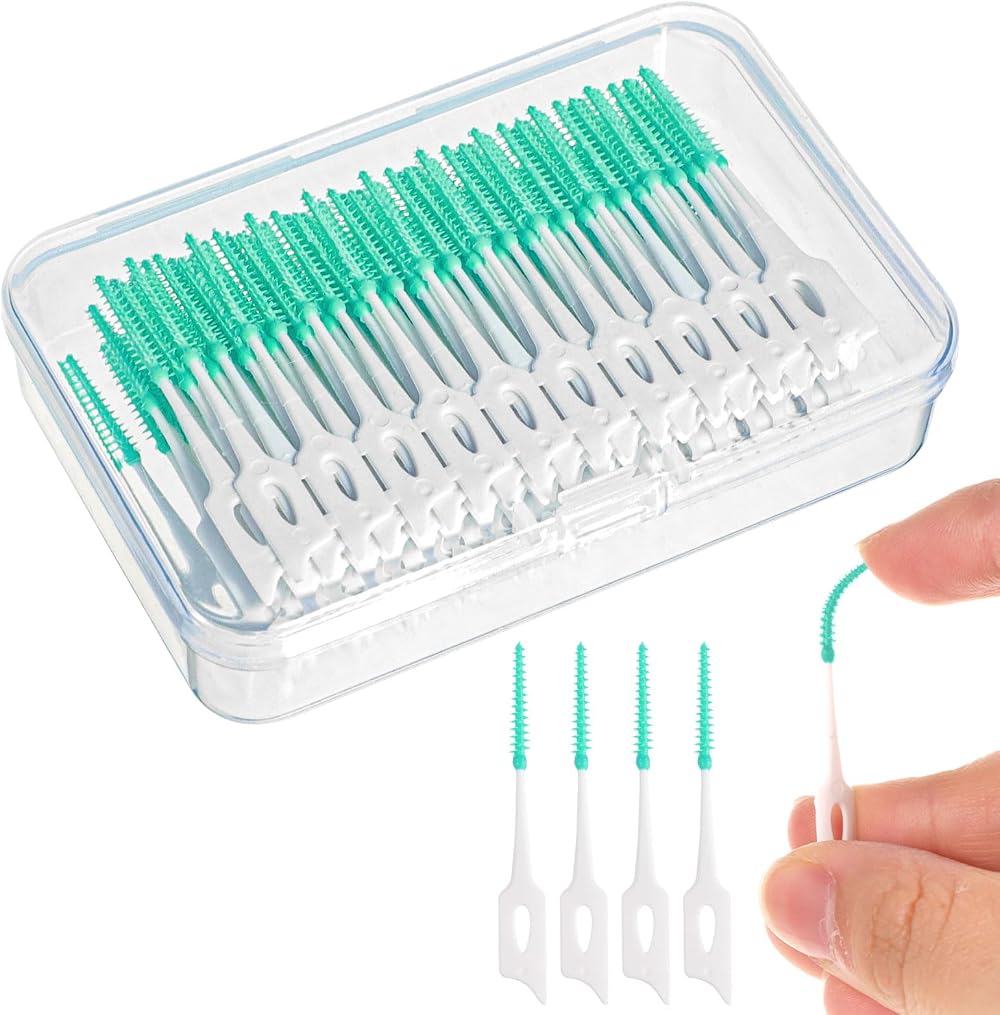 RAYITO 220 Pieces Interdental Brushes Silicone Green Dental Floss Picks
