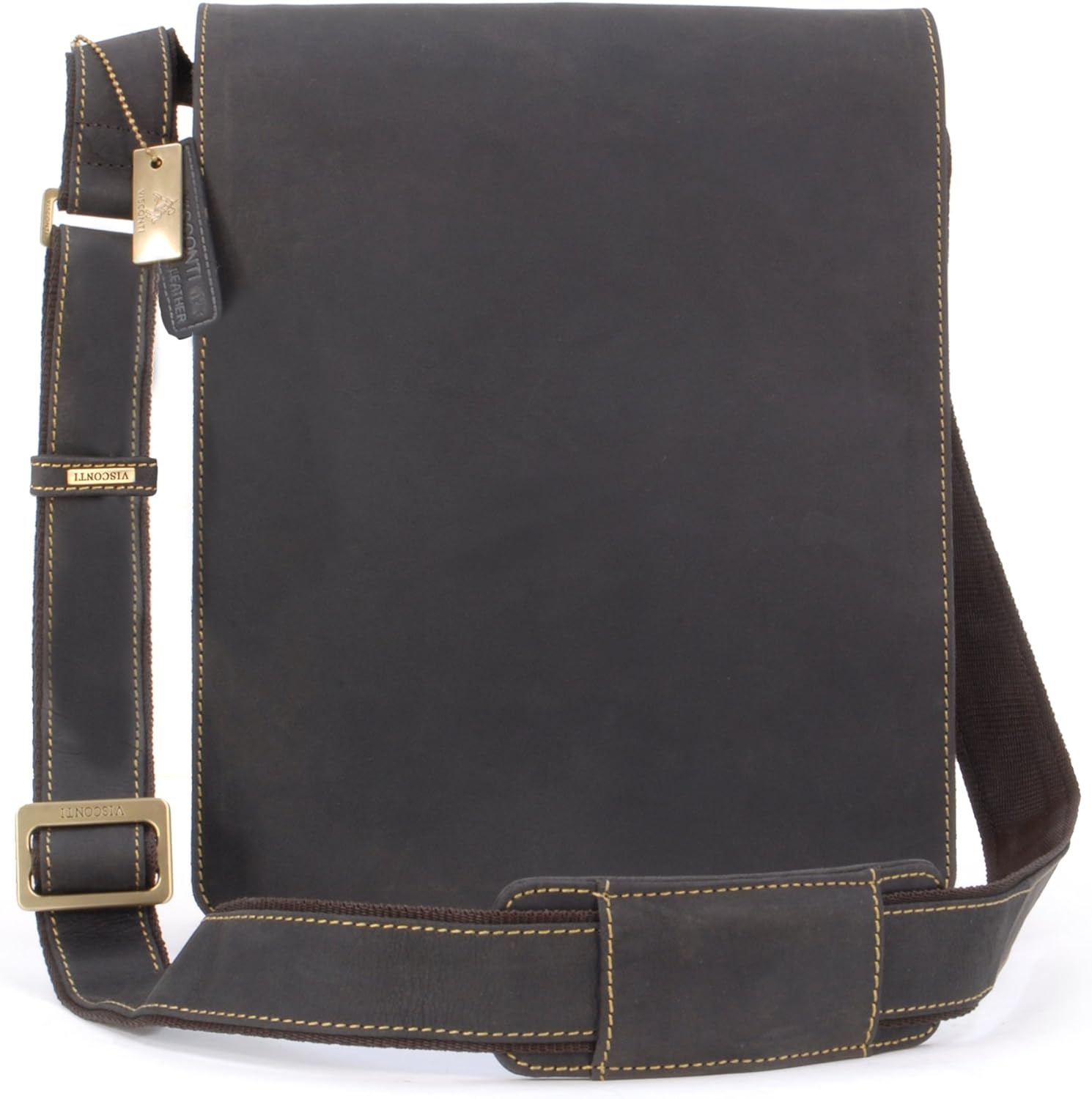 VISCONTI, Leather Shoulder Bag For Men, Medium Crossbody Messenger Bag For Work, Fits Tablet and A5 Notebooks, 18410 Jasper