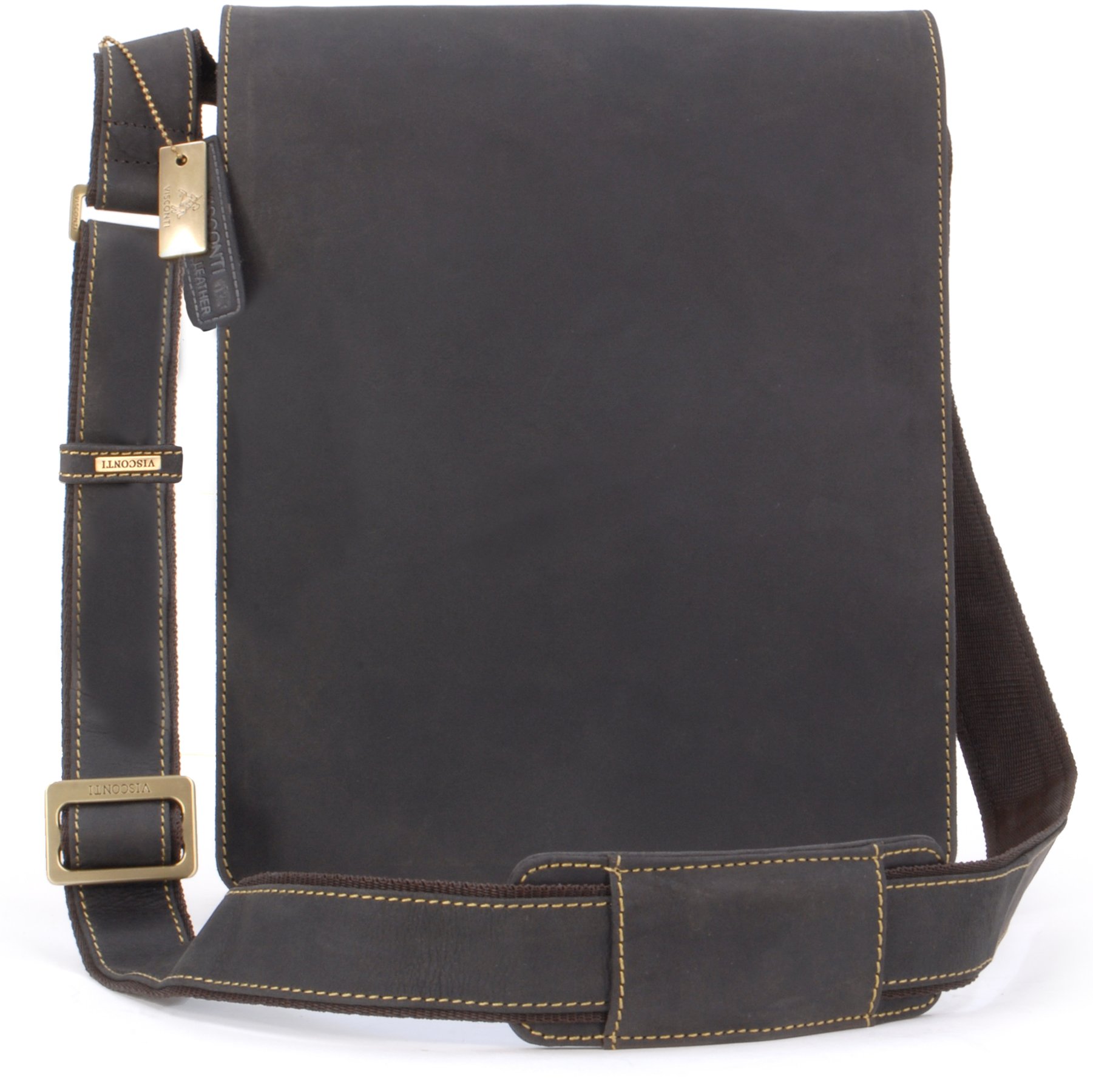 VISCONTI - Leather Shoulder Bag For Men - Medium Crossbody Messenger Bag For Work - Fits Tablet and A5 Notebooks - 18410 Jasper - Oil Brown