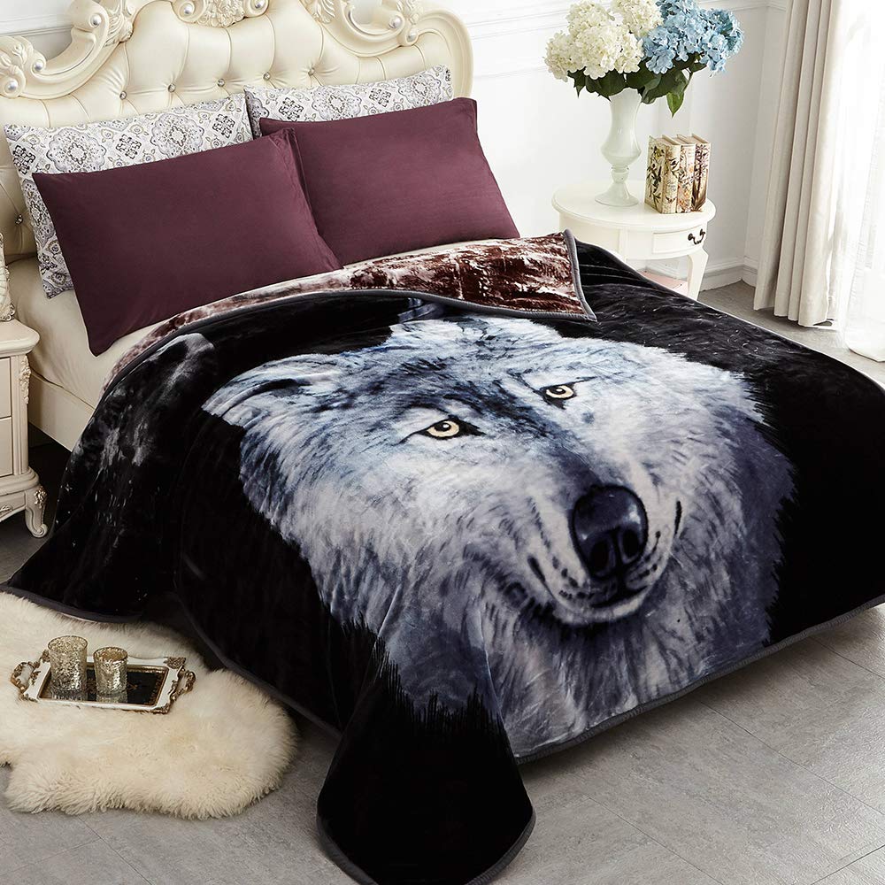 JYK Heavy Korean Mink Fleece Blanket – 2 Ply Reversible 520GSM Silky Soft Plush Warm Blanket for Autumn Winter (Queen, Dark Wolf/Wolf)