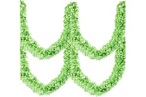 Dingion 59 Feet Christmas Tinsel Garlands Metallic Twist Garland Hanging Garland Ornaments for Halloween Christmas Tree Party Supplies Indoor and Outdoor Decoration(Matte,Green)