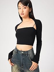 CIDER Solid Collarless Long Sleeve Crop