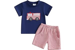 NEVUQO Toddler Baby Boy Summer Outfits Farmer Truck Gingham Boxer Shorts Set Little Kids 2Pcs Clothes 6 12 18 Months 2T 3T 4T