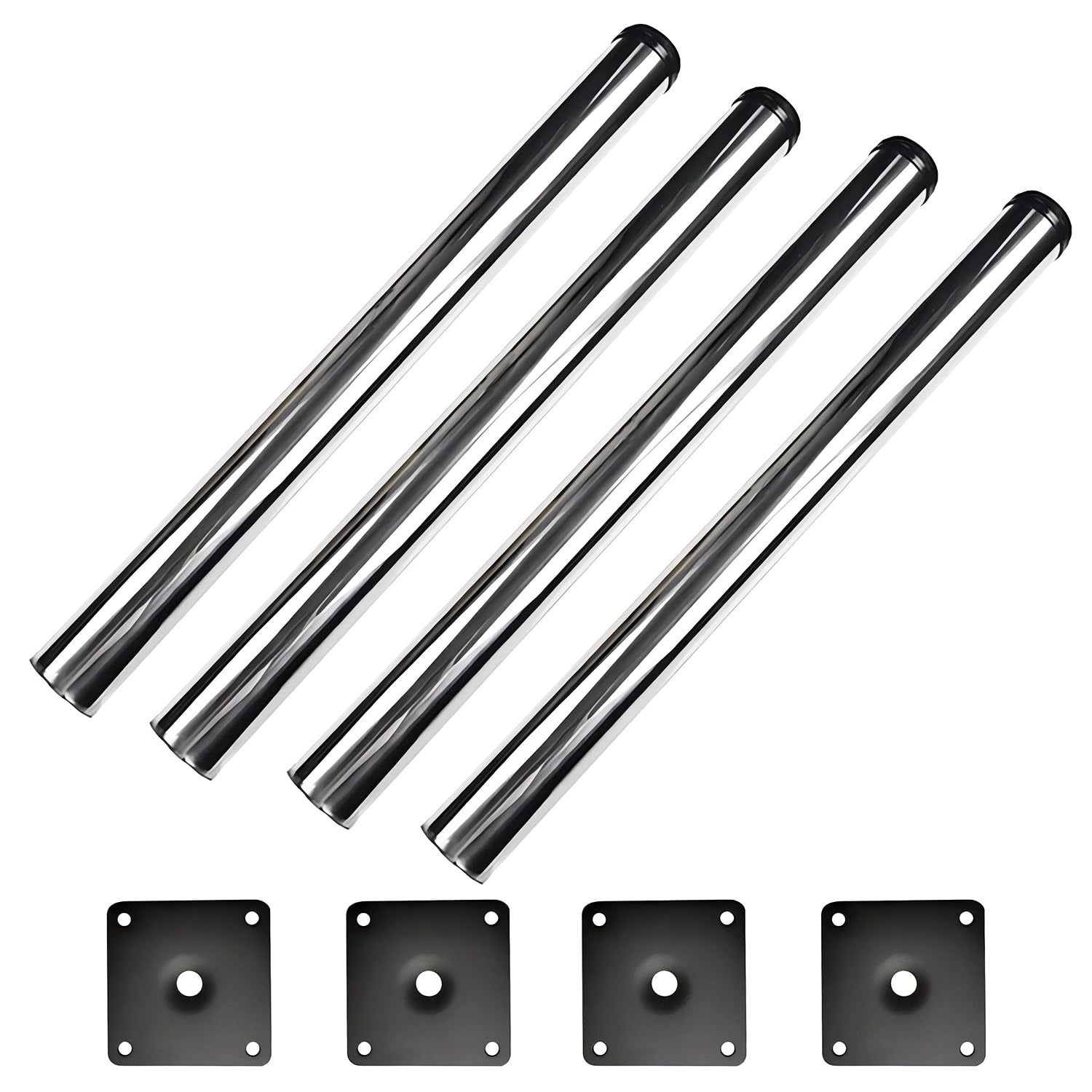 Qrity 4x Adjustable Furniture Legs, Total 650-675mm Cabinet & Table Feet, Silver Chrome Finish, Heavy Duty Metal Legs for Kitchen, Bedroom, Office