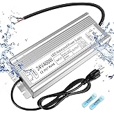 LED Driver 400W 24V Power Supply, IP67 Waterproof Low Voltage Transformer, AC 90-140V to DC 24V 16.6A Converter with 3-Prong Plug 3.3 Feet Cable for Outdoor LED Lights, Industrial, Computer