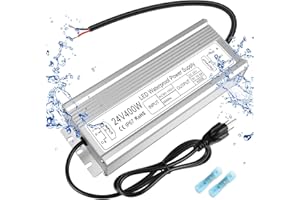 PZETCEIR LED Driver 400W 24V Power Supply, IP67 Waterproof Low Voltage Transformer, AC 90-140V to DC 24V 16.6A Converter with 3-Prong Plug 3.3 Feet Cable for Outdoor LED Lights, Industrial, Computer