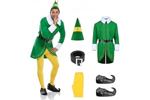 PONGKING Elf Costume Christmas Jacket Belt Pants Holiday Party Outfits for Adults Couples