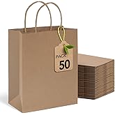 MESHA Large Paper Bags 10x5x13 Inch Kraft Shopping Paper Bags with Handles Bulk 50 Pack Large Gift Bag Retail Recycled Birthday Wedding Party Favors Brown