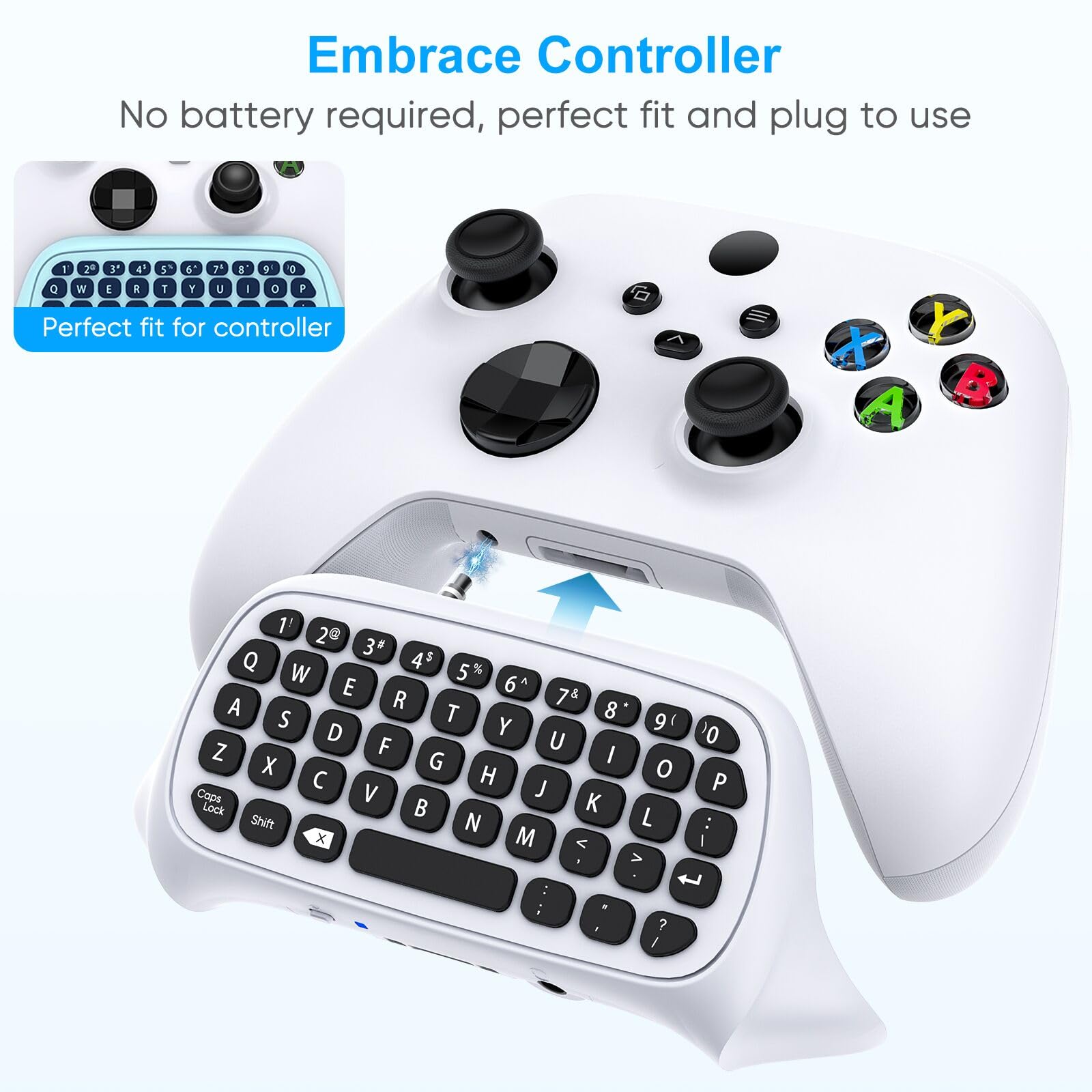 Keyboard for Xbox Series X/S, One X/S, Elite One/2 Controller, Wireless Chatpad Gaming Keypad With USB Receiver, Speaker, 3.5mm Audio Jack Accessories (Controller Not Included), White