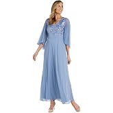 R&amp;M Richards Women's Elegant Sequin Bodice Chiffon Maxi Dress W/Cape Sheer Sleeves | Evening Cocktail Party