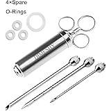 Heavy duty 304 Stainless Steel Meat Injector Kit with 2-oz Large Capacity Barrel with 3 commercial Marinade Needles