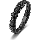 Zysta Leather Cross Bracelet for Men Braided Leather Bracelets with Stainless Steel Clasp Mens Black Leather Cuff Bracelets Religious Wristband Bracelets for Men
