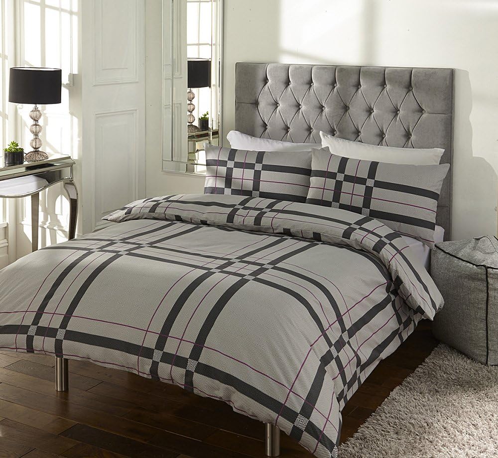 MAS International Premium Quality Sicily Black Red Check Design Printed Duvet Cover Bedding Set (Double)