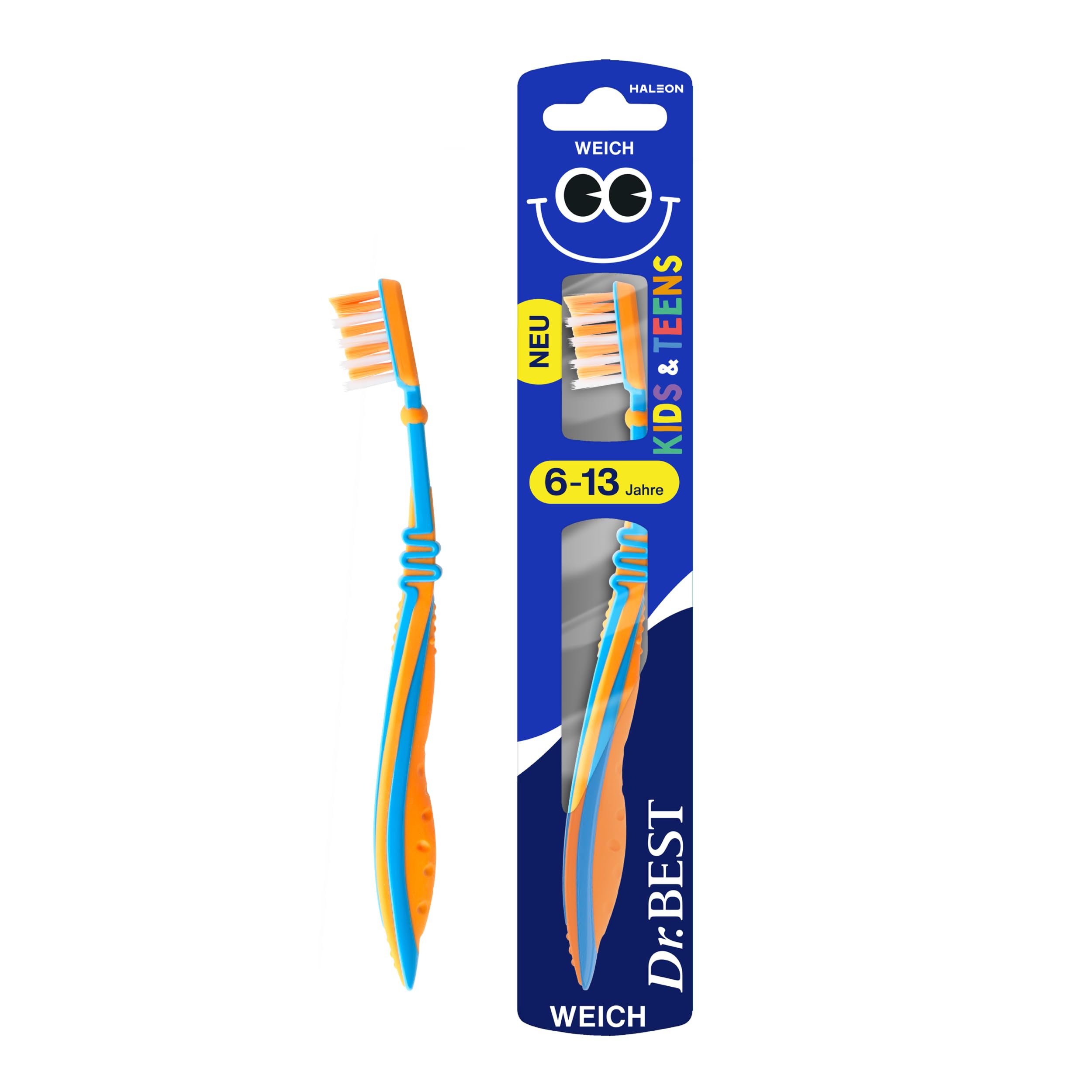 Dr.BEST Kids & Teens Zahnbürste, 6 bis 13 Jahre, Weich, 1 Stück, mit 4 Vorteilen für neue, bleibende Zähne