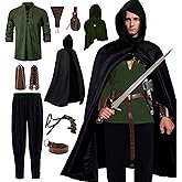 Akokvlar 10 Pcs Men Renaissance Costume Medieval Pirate Shirt Ankle Banded Pants Viking Outfit Set