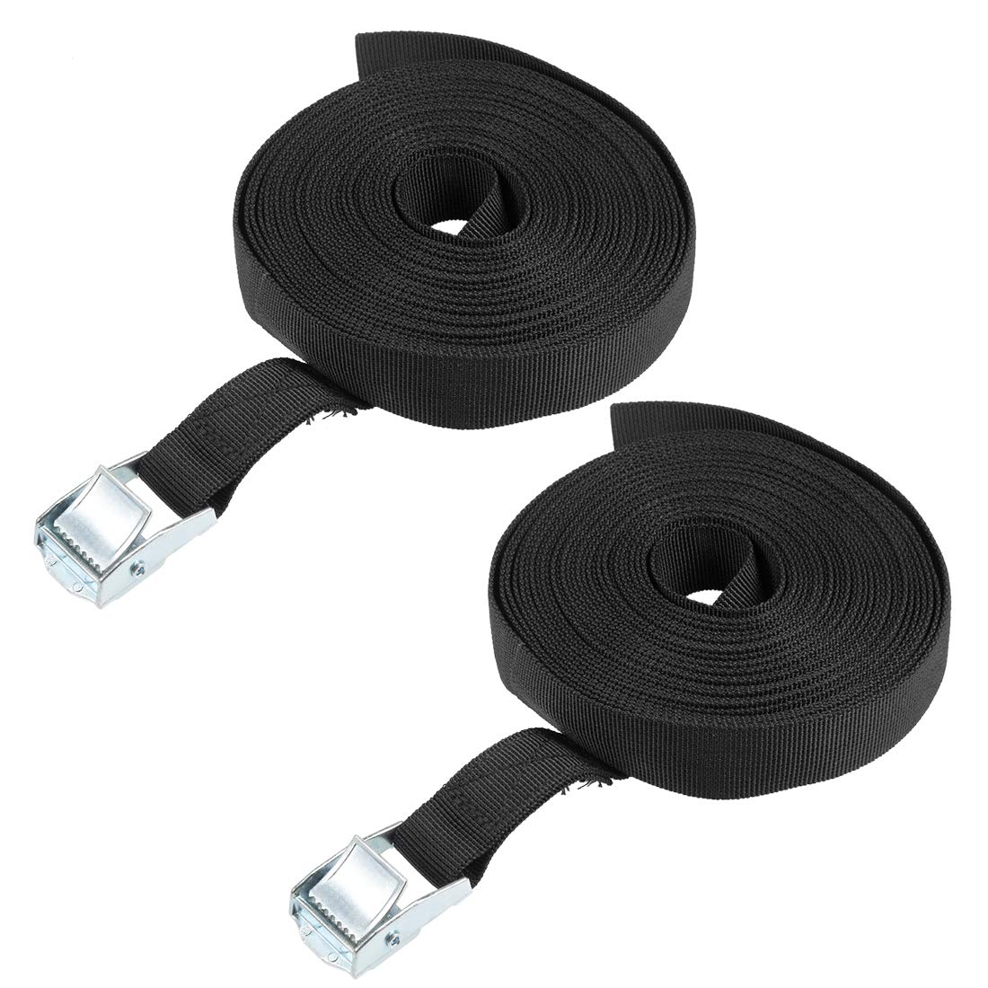 sourcing map Tie Down Strap Cam Buckle Lashing Strap 1" x 26Ft 176lb 80Kg Load Polypropylene for Moving Securing Cargo, Black, Pack of 2