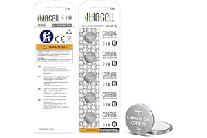 hilocell CR1616 Lithium 3V Coin Battery 5 Pack, 3 Volt CR 1616 Button Cell Batteries, Durable Long-Lasting High Capacity 1616 Battery with 10-Year Shelf Life - 5 Count