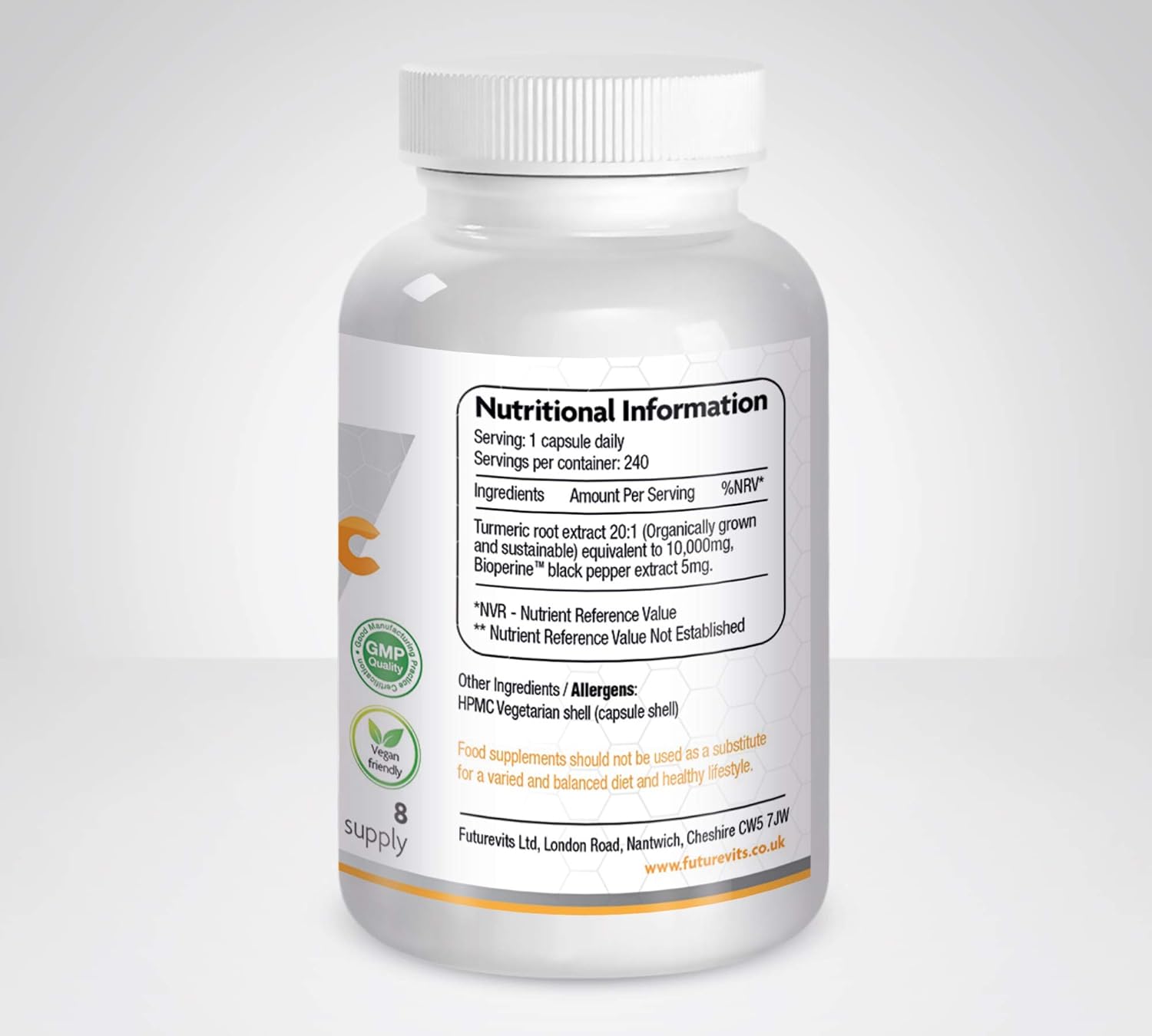 Turmeric Curcumin and Black Pepper Organic High Strength 10000mg Capsules Gluten & Vegan Friendly Made in UK Futurevits 8 Month Supply - Image 3