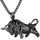 XSMZB Bull Urn Necklace for Ashes of Loved One Stainless Steel Highland Cattle Cremation Jewelry Keepsake Ashes Holder Memorial Pendant for Men Women