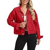 Metietila Womens Cropped Denim Jacket Oversized Button Down Jean Jacket Shacket Trucker Coat with Multi Pockets