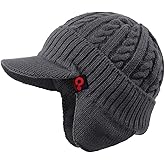 Original One Winter Ear Flap Visor Beanie Lining Hat with Billed Knit Brimmed Cap