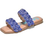 Cape Robbin Women's Slip-On Flat Sandals - Rhinestone-Embellished Braided Upper (Mana)