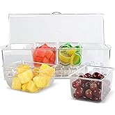 7Penn Condiment Tray with Ice Chamber, 4 Condiment Containers, Lid - Bar Garnish Tray Chilled Condiment Server Caddy
