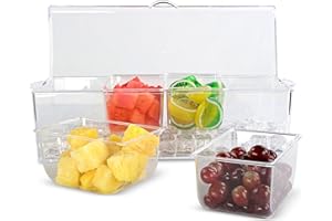 7Penn Condiment Tray with Ice Chamber, 4 Condiment Containers, Lid - Bar Garnish Tray Chilled Condiment Server Caddy