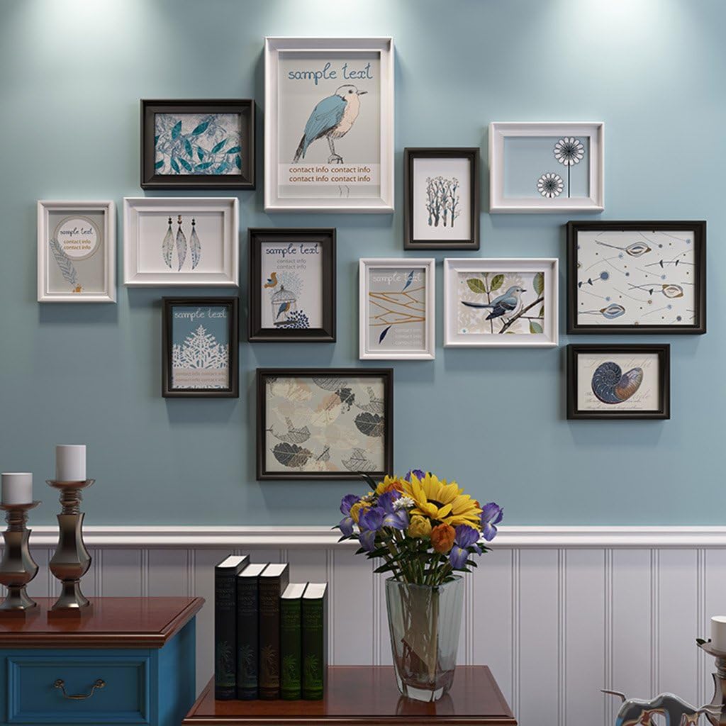 GAO JI FENG 13 Photo Frame Wall Gallery Kit Includes: Gallery Wall Frame Set，Perfect Frame，Art Painting Core,Home And Wall Decorations (Color : Black and white B)