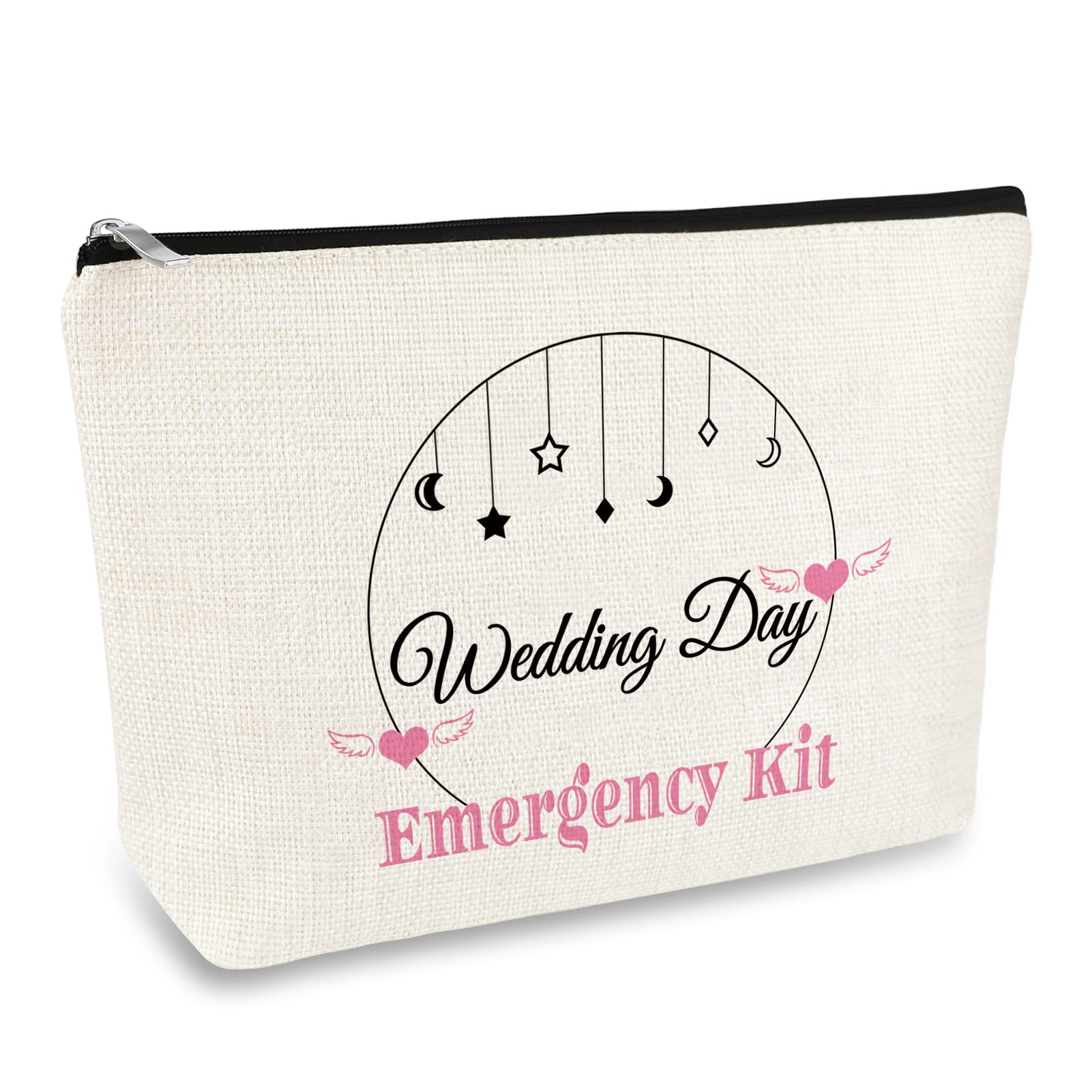 Wedding Day Emergency Kit for Bridal Bridesmaid Makeup Bag Bridal Shower Gift Travel Cosmetic Pouch Bride to Be Gift Maid of Honor Gifts Bachelorette Party Gifts for Best Friend Bestie Cosmetic Bag