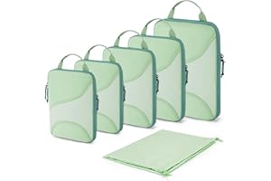 BAGSMART Compression Packing Cubes for Travel, 6 Set Travel Packing Cubes for Suitcases, Compression Suitcases Organizers Bag Set for Travel Essentials, Lightweight Packing Organizers Kohlrabi Green