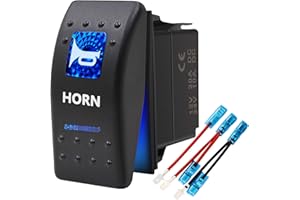 KEING Momentary Horn Button Waterproof Rocker Switch Toggle - ON/OFF Blue LED Light - 12V 20Amp 24V 10Amp, 5 Pin For Automotive Cars Vehicles Marine Boats Trucks Trailers 4x4 Caravans RVs SUV ATV UTV & More
