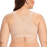 CASOLACE Women's Front Closure Full Coverage Back Support Wireless Posture Corrector Bra