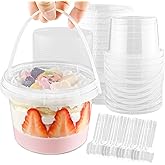 16oz 20 Set Disposable Jello Shot Cups with Lids & Spoons,Portable Handles Clear Plastic Cups for Outdoor Parties Packing Fruit/Dessert/Parfait/Ice Cream/Pudding/Cake/Snack/Smoothie/Milkshake/Cookie