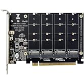 M.2 NVMe SSD to PCI-E x16 Host Controller Expansion Card (ph44) | 4 x 64Gbps, 4 Port M Key Hard Drive Converter Reader Expansion Card, with LED Indicator, PCIE NVME Adapter