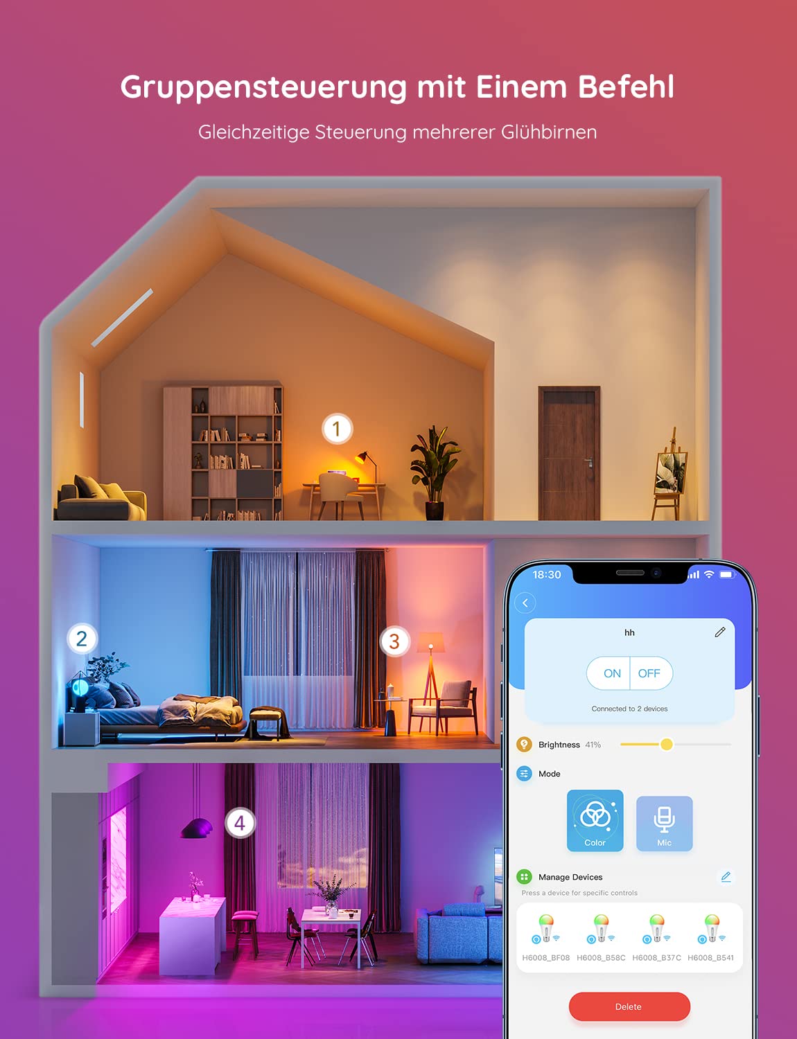 Govee Smart Light Bulb E27, WLAN Lamp RGBWW Dimmable with 16 Million Colours, 54 Scenes, Alexa Accessories LED Smart Bulb Works with Alexa Google Assistant, Timer, Group Control, Pack of 6