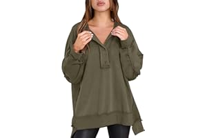 Caracilia Women's Oversized Sweatshirts Long Sleeve Henley Button Down Pullover Hoodies Tunic Tops 2024 Trendy Fall Clothes