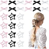 24 Pcs Star Hair Clips, Satin Bow Hair Clips Metal Non-Slip Snap Y2k Barrettes Mini Bowknot Hair Clip Star Hair Accessories for Women Girls((Black, White, Pink)