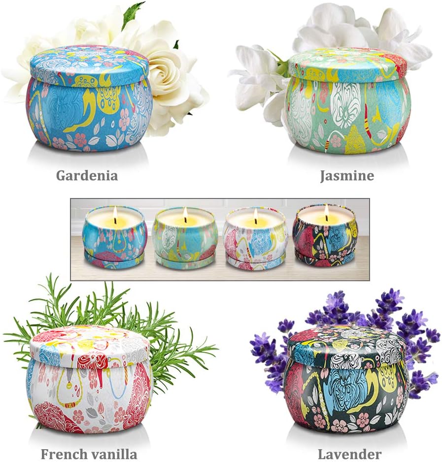 YINUO LIGHT Scented Candles Lavender, Lemon, Mediterranean Fig, Fresh Spring, Natural Soy Wax Portable Travel Tin Candle Gifts Set for Women: Home & Kitchen