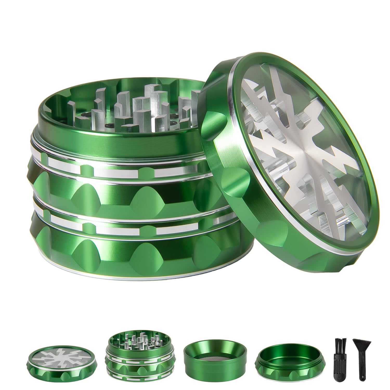 Clear Top Herb Grinder Metal Large 2.5'' Large 4-Part, Aluminum Alloy Spice Grinder with Pollen Catcher